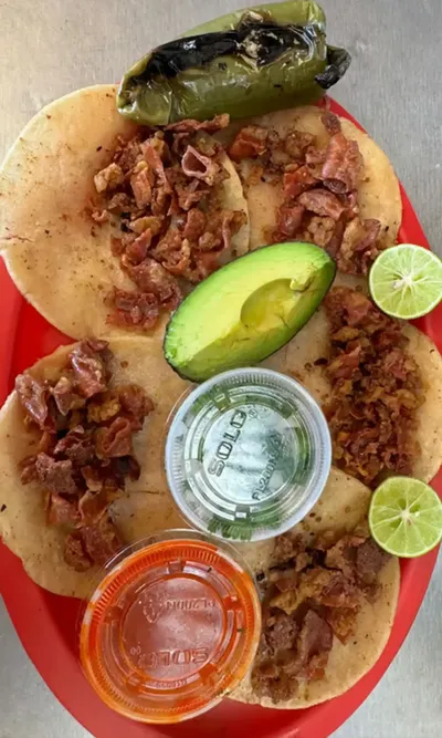 Beef Tripe Tacos (Tacos de Tripa) from Lonches Sota, crispy tripe in tortillas.