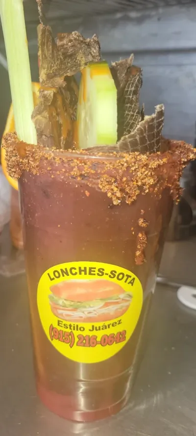 Clamato Preparado con Carne Seca from Lonches Sota, a prepared clamato drink with dried meat.