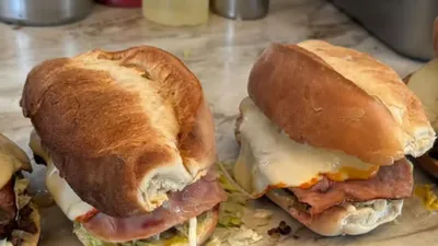 Ham and Cheese Lonche from Lonches Sota, a bread roll filled with ham and cheese.