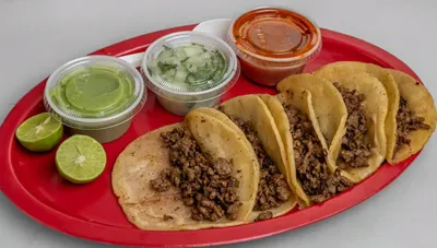 Steak Tacos (Tacos de Asada) from Lonches Sota, grilled steak in tortillas.